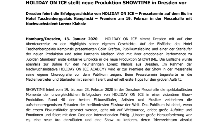 HOLIDAY ON ICE stellt neue Produktion SHOWTIME in Dresden vor