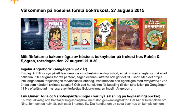 Rabén & Sjögren bjuder på bokfrukost torsdagen den 27 augusti 2015