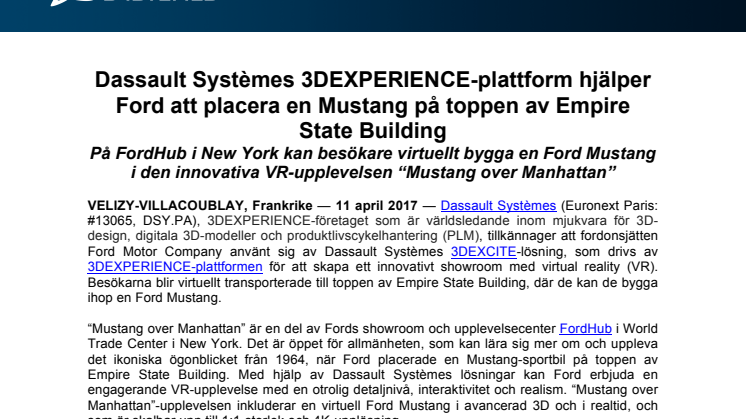 Dassault Systèmes 3DEXPERIENCE-plattform hjälper Ford att placera en Mustang på toppen av Empire State Building