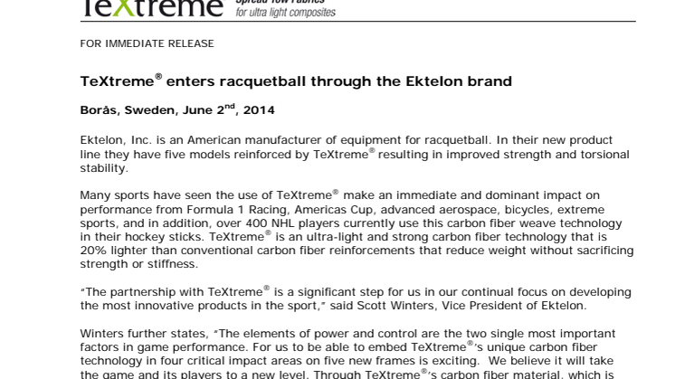 TeXtreme® enters racquetball through the Ektelon brand