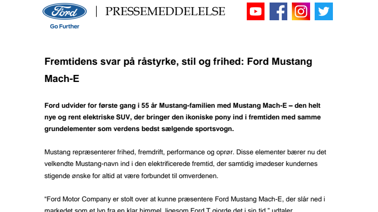 Fremtidens svar på råstyrke og frihed: Ford Mustang Mach-E