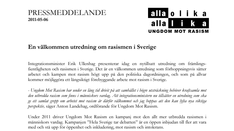 En välkommen utredning om rasismen i Sverige