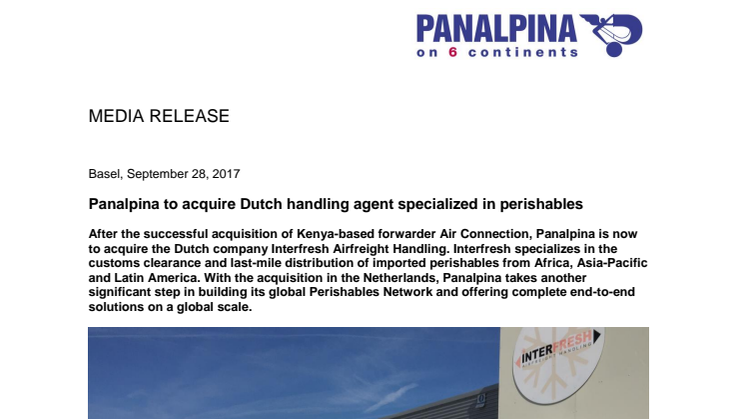 Panalpina to acquire Dutch handling agent specialized in perishables