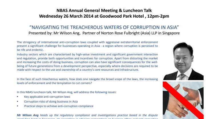 NBAS Annual General Meeting & Luncheon Talk, Wednesday 26 March 2014, 12pm-2pm