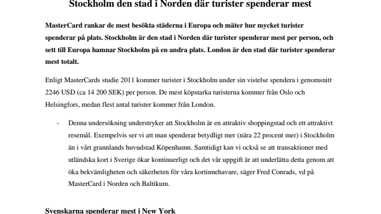 Stockholm den stad i Norden där turister spenderar mest