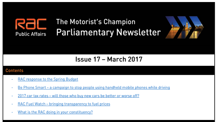 RAC Parliamentary Newsletter #17 - March 2017
