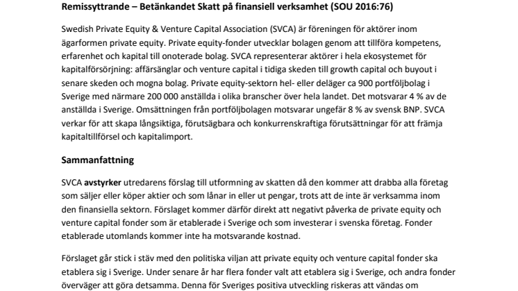 Betänkandet Skatt på finansiell verksamhet (SOU 2016:76)