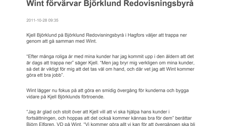 Wint förvärvar Björklund Redovisningsbyrå