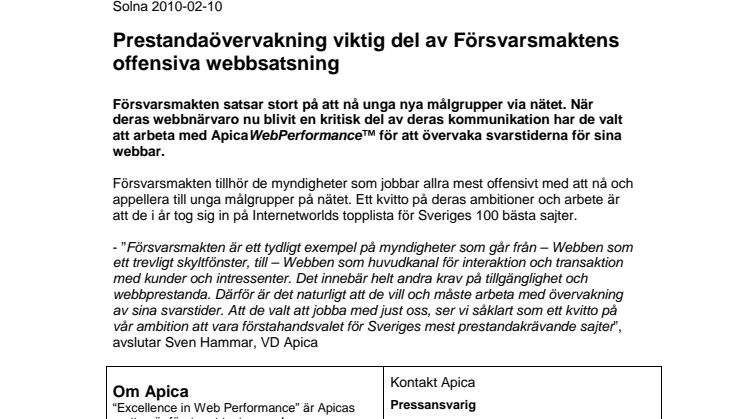 Prestandaövervakning viktig del av Försvarsmaktens offensiva webbsatsning