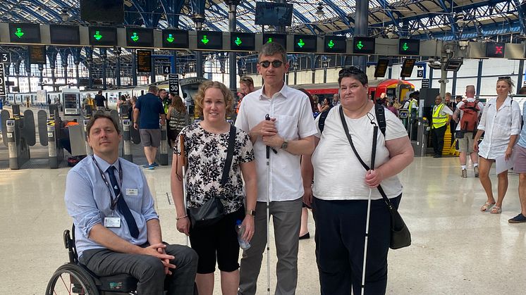 Accessibility aid: Testing the Aira app at Brighton are (from left) GTR accessibility lead Carl Martin, Linn Davies, David Smith and Iris Keppler MORE PICTURES BELOW