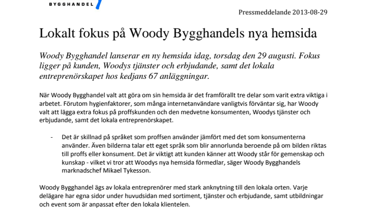 Lokalt fokus på Woody Bygghandels nya hemsida