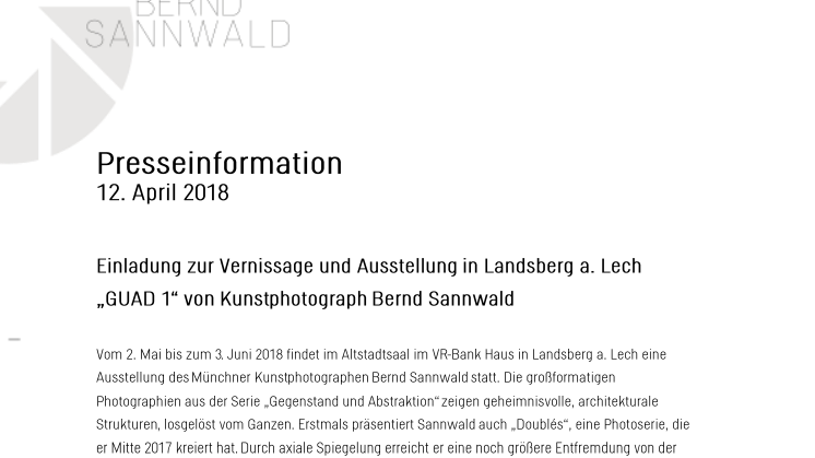 Einladung zur Ausstellung "GUAD 1" von Kunstphotograph Bernd Sannwald