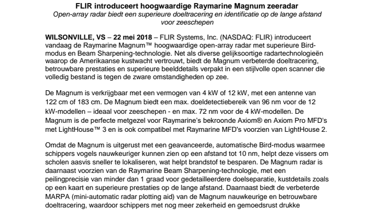Raymarine: FLIR introduceert hoogwaardige Raymarine Magnum zeeradar 