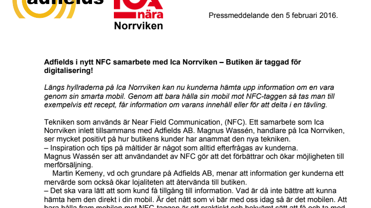  Adfields i nytt NFC samarbete med Ica Norrviken – Butiken är taggad för digitalisering!