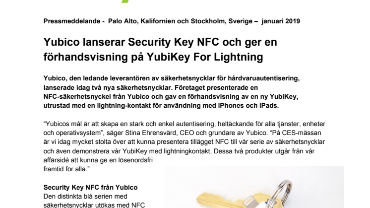 Yubico lanserar Security Key NFC och ger en förhandsvisning på YubiKey For Lightning 