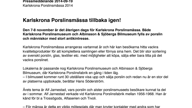 Karlskrona Porslinsmässa tillbaka igen!