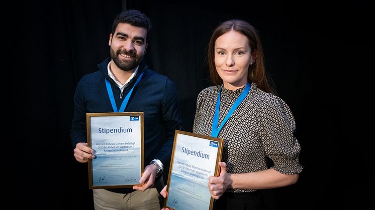 Vinnarna av Ebbe Lyth Stipendium 2023 Rebecka Andersson och Görkem Balyaligil