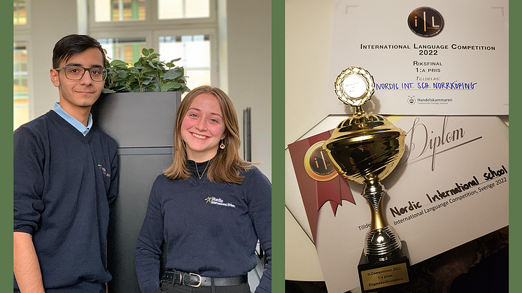 Ali och Dina på Nordic International School Norrköping vann riksfinalen i engelska i International Language Competition 2022