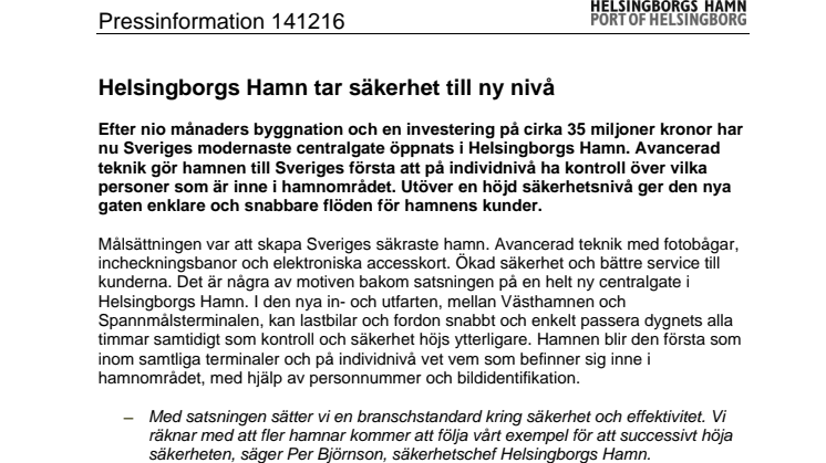 ​Helsingborgs Hamn tar säkerhet till ny nivå