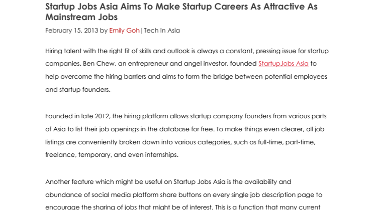 Startup Jobs Asia: A Hiring Solution For Startup Founders