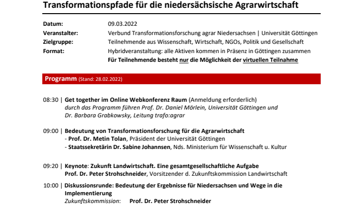 Programm | Dritte Jahrestagung trafo:agrar