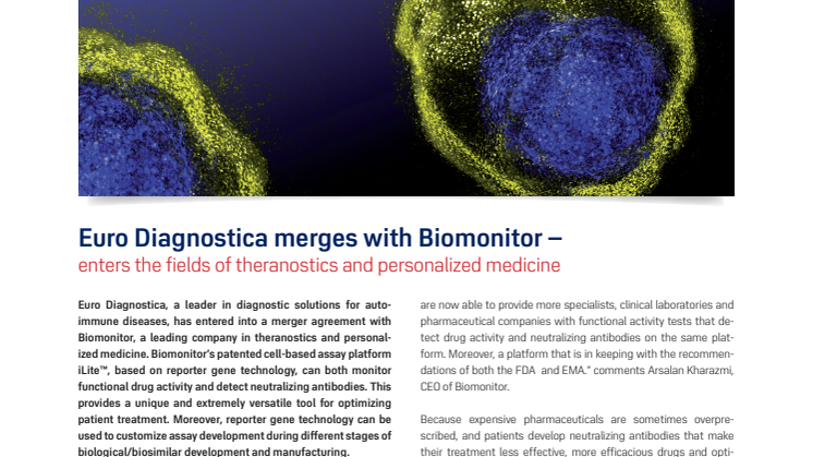 Euro Diagnostica merges with Biomonitor – enters the fields of theranostics and personalized medicine