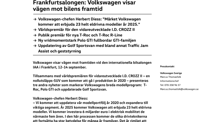Frankfurtsalongen: Volkswagen visar vägen mot bilens framtid
