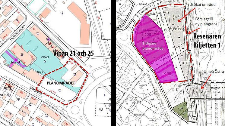 De två detaljplanerna ligger på var sin sida om "sjukhusbacken".