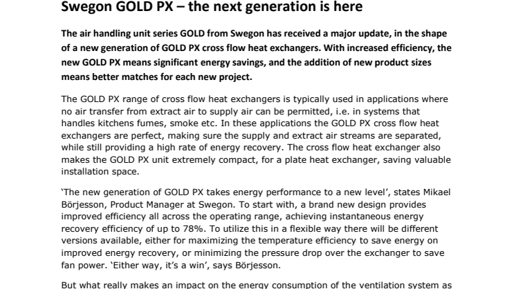 Swegon GOLD PX – the next generation is here