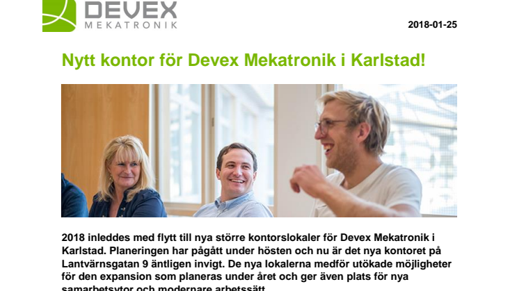 Nytt kontor för Devex Mekatronik i Karlstad!