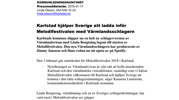 Karlstad hjälper Sverige att ladda inför Melodifestivalen med Värmlandsschlagern 