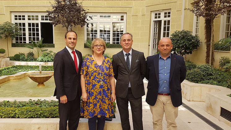 Camfil’s Mark Simmons and Javier Torron stand with Mrs. Sagrario Viejo Viejo and Mr. Javier Viejo Viejo of Servifiltro