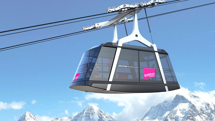 Visualisierung der neuen Funifor Doppel-Pendelbahn auf der obersten Sektion Birg-Schilthorn