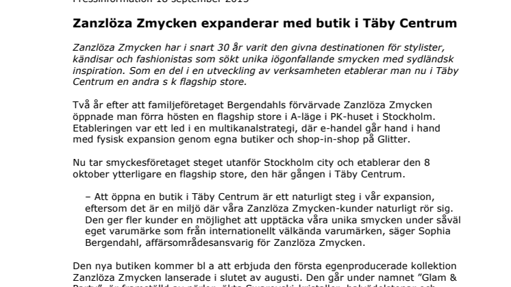 Zanzlöza Zmycken expanderar med butik i Täby Centrum