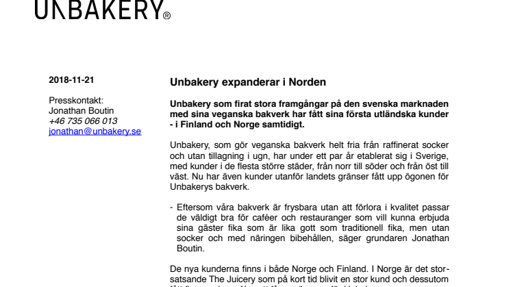 Unbakery expanderar i Norden 