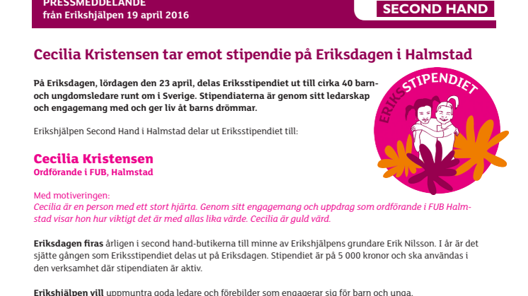 Cecilia Kristensen får Eriksstipendiet i Halmstad