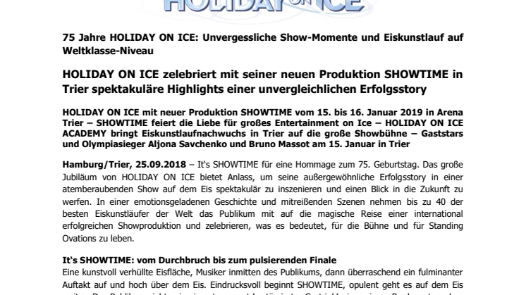 HOLIDAY ON ICE zelebriert mit seiner neuen Produktion SHOWTIME in Trier spektakuläre Highlights einer unvergleichlichen Erfolgsstory
