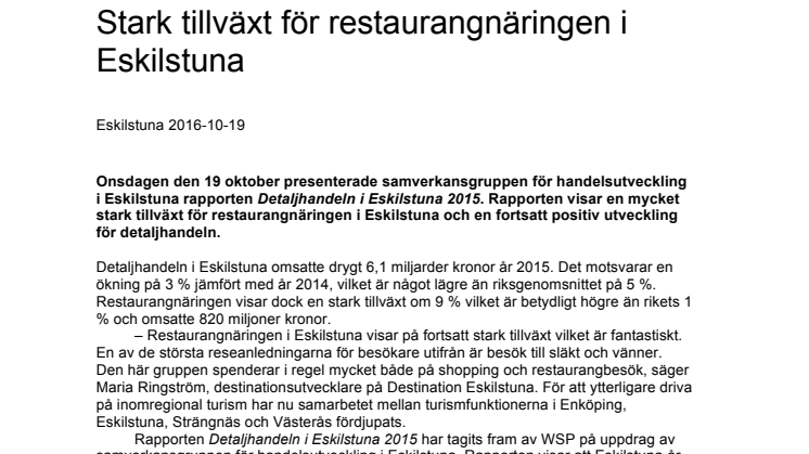 ​Stark tillväxt för restaurangnäringen i Eskilstuna