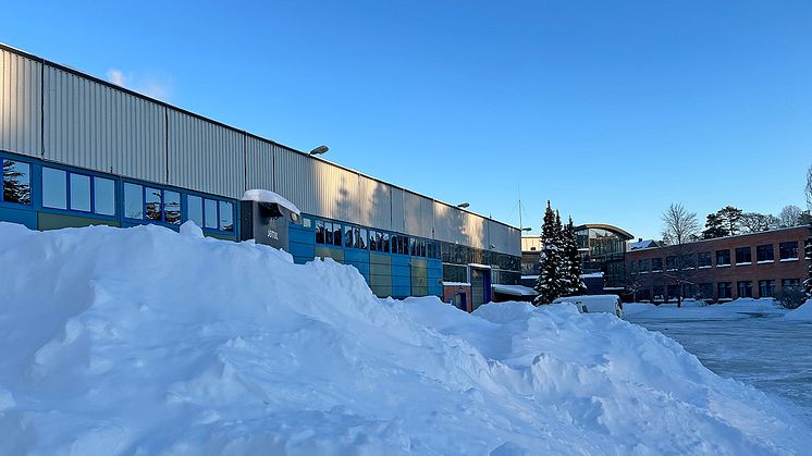 Mye snø på Kråkerøy i Fredrikstad der Jøtul AS har fabrikk og hovedkontor.