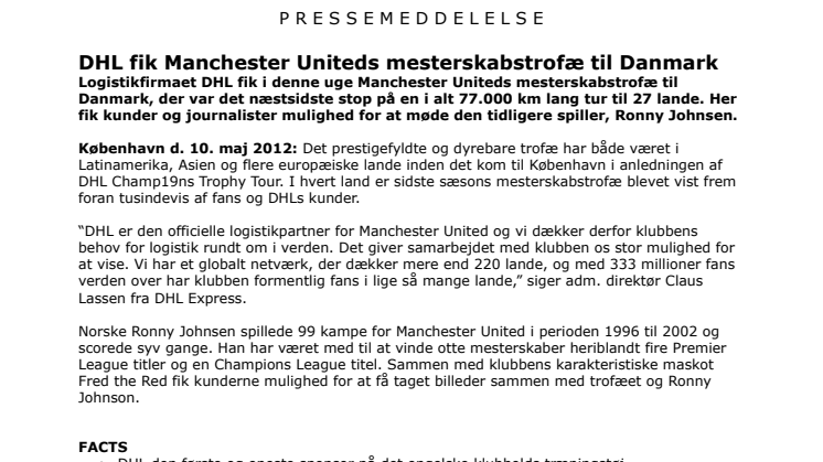 DHL fik Manchester Uniteds mesterskabstrofæ til Danmark 