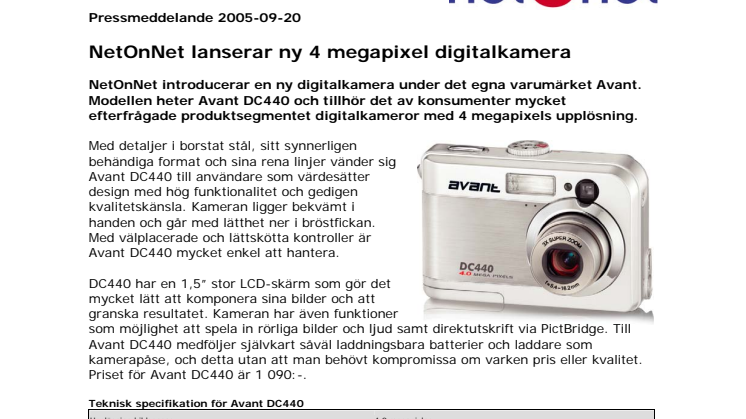 NetOnNet lanserar ny 4 megapixel digitalkamera