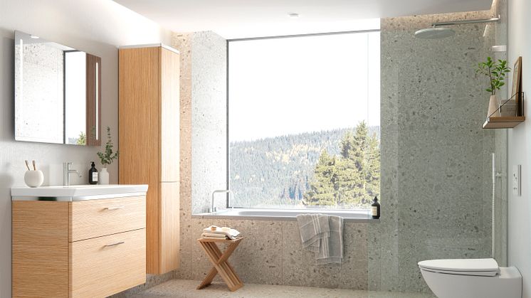 Kylpyhuoneen harmoninen tunnelma auttaa rauhoittumaan keskellä kuormittavaa arkea.