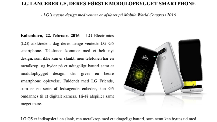 LG LANCERER G5, DERES FØRSTE MODULOPBYGGET SMARTPHONE