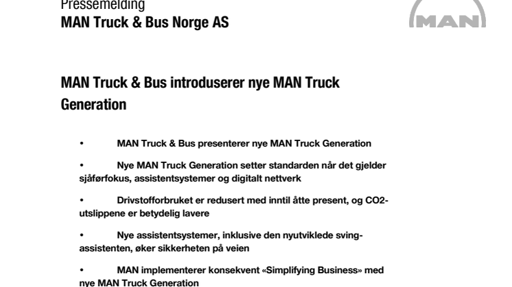 MAN Truck & Bus introduserer den nye MAN Truck Generation 
