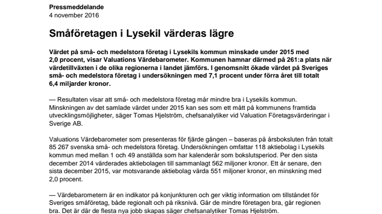 Värdebarometern 2015 Lysekils kommun