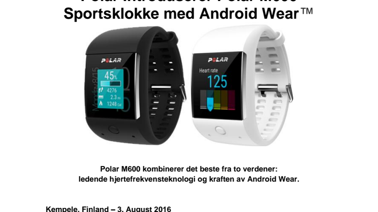 Polar M600 Sportsklokke med Android Wear!