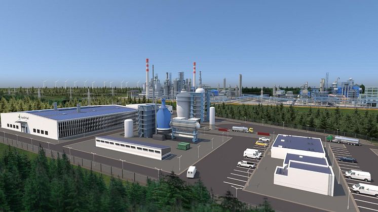 Liquid Wind har planer att i Örnsköldsvik uppföra en anläggning för produktion av eMetanol, ett bränsle där primärenergin kommer från förnybar el. Bild: Liquid Wind
