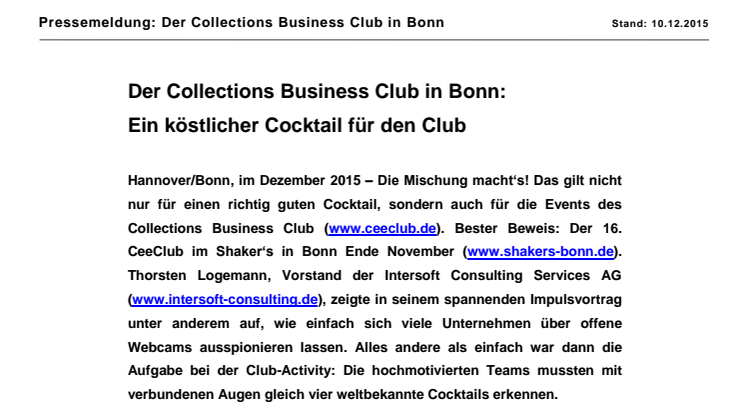 Der Collections Business Club in Bonn: Ein köstlicher Cocktail für den Club