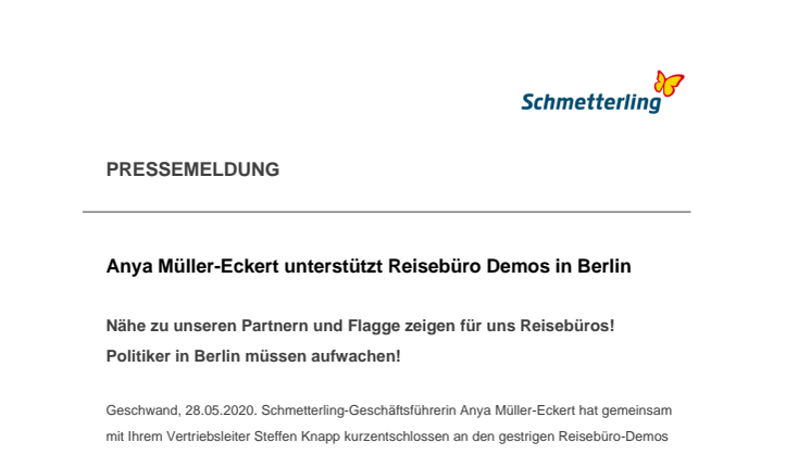 Anya Müller-Eckert unterstützt Reisebüro Demos in Berlin