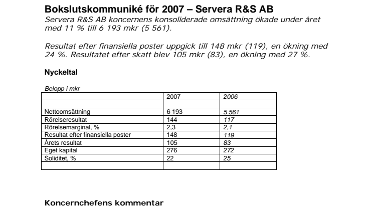 Bokslut 2007 för Servera R&S AB